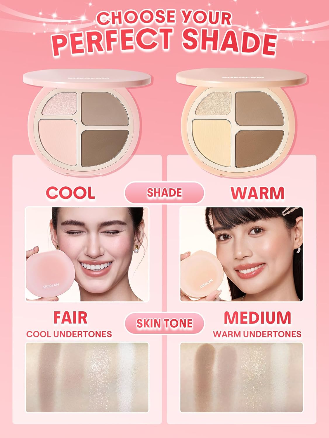 Paleta de resaltado y contorno de 4 tonos 2 en 1 | Iluminador facial y bronceador de contorno mate | cálido