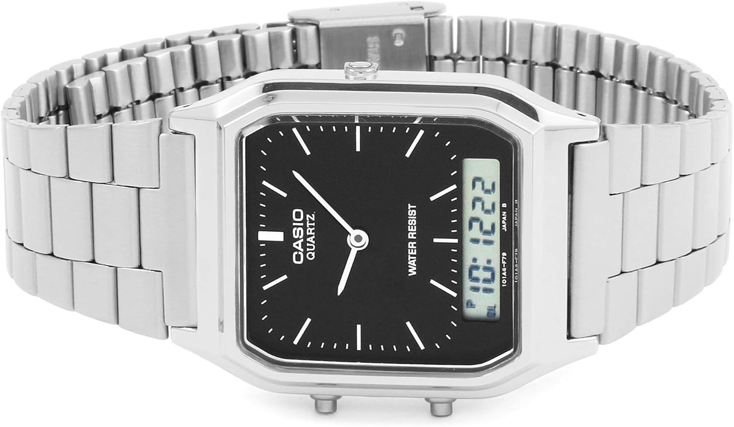 Casio AQ-230A – Reloj Unisex Clásico | Caja de Acero Inoxidable | Diseño Retro Doble Display
