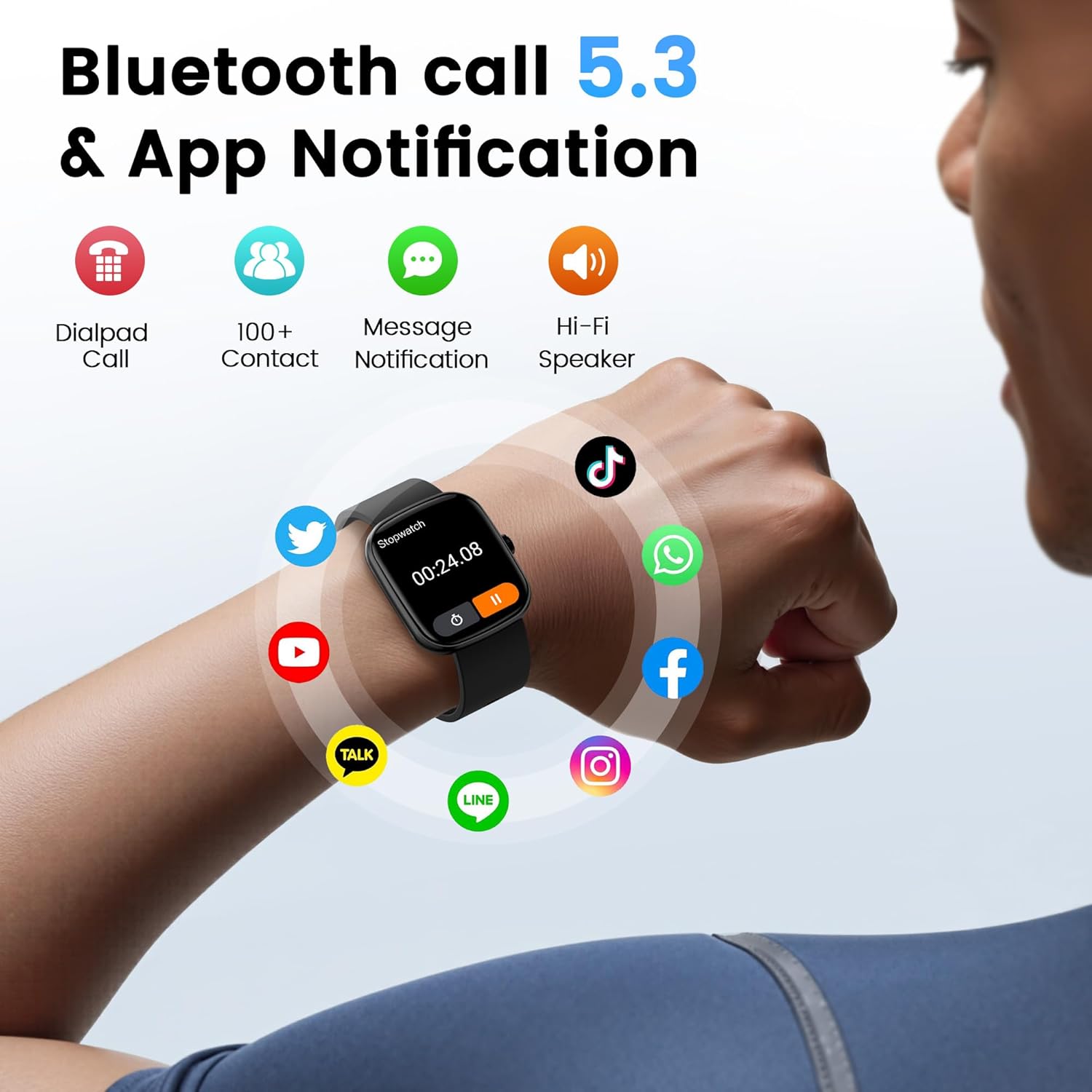 Smartwatch con respuesta de llamada | Reloj inteligente 1.96 pulgadas unisex | Actividad física con monitor de frecuencia cardíaca y sueño | Reloj deportivo | Impermeable | Color: Negro