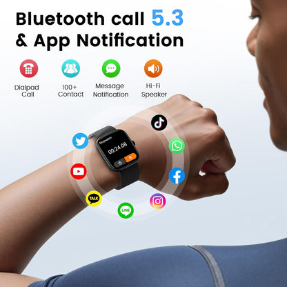 Smartwatch con respuesta de llamada | Reloj inteligente 1.96 pulgadas unisex | Actividad física con monitor de frecuencia cardíaca y sueño | Reloj deportivo | Impermeable | Color: Negro