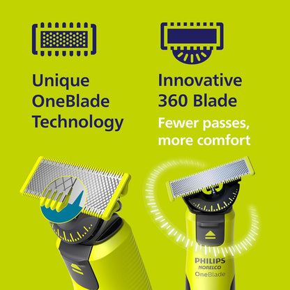 Philips Norelco OneBlade 360 con Conectividad QP4530/90 — Recortadora y Afeitadora Facial, Cuchilla 360, Peine 5-en-1 (1–5 mm), USB, 60 min, Uso Húmedo/Seco