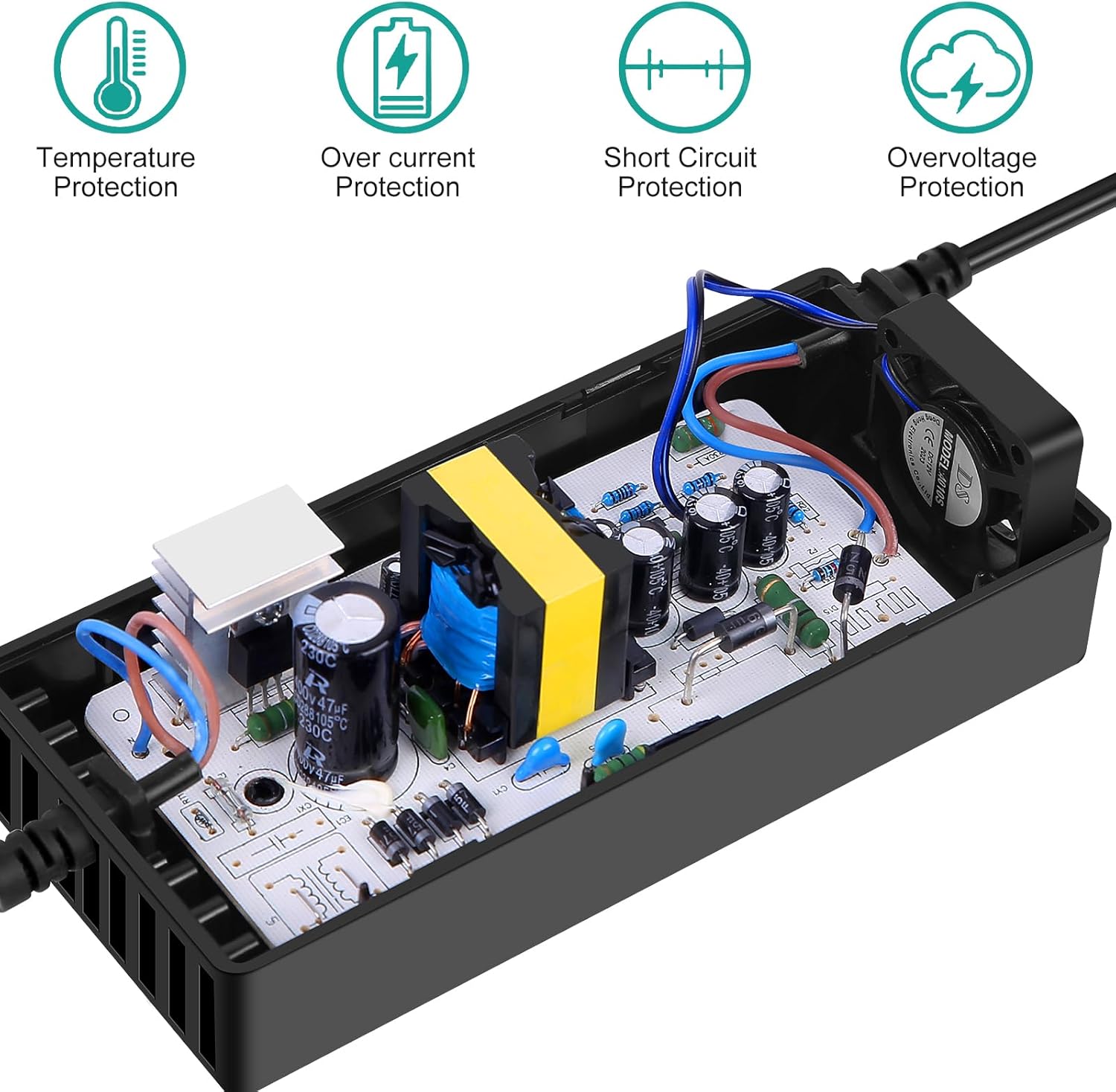 Adaptador de corriente de 42V 2A | Fuente de alimentación de batería de litio AC100-240V, 50/60Hz | Cargador compacto/portátil
