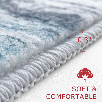 Alfombra de pasillo moderna y lavable | Diseño abstracto | Antideslizante y suave | Estampado a rayas azul