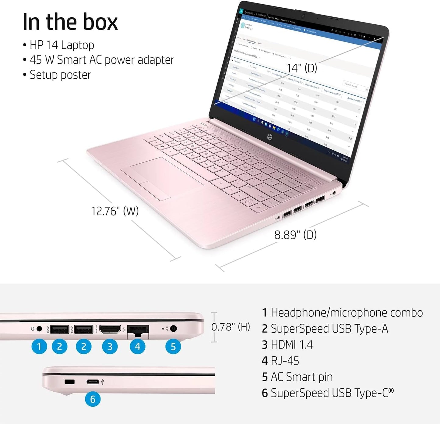 Laptop Rosa HD de 14 pulgadas | 16 GB de RAM | 64 GB eMMC | Intel Quad-Core N4120 | Cámara web | Windows 11 Home
