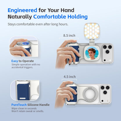 Accesorio para filmar | UGC | Compatible con iOS17 e iOS18 | Agarre magnético con control remoto | Color Azul