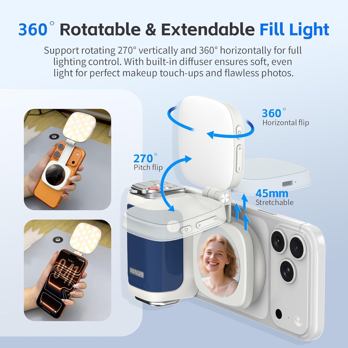 Accesorio para filmar | UGC | Compatible con iOS17 e iOS18 | Agarre magnético con control remoto | Color Azul