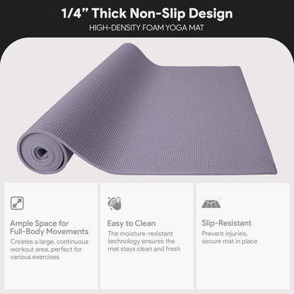 Fitvids All Purpose 1/4-Inch High Density Anti-Tear Exercise Yoga Mat with Carrying Strap, Multiple Colors