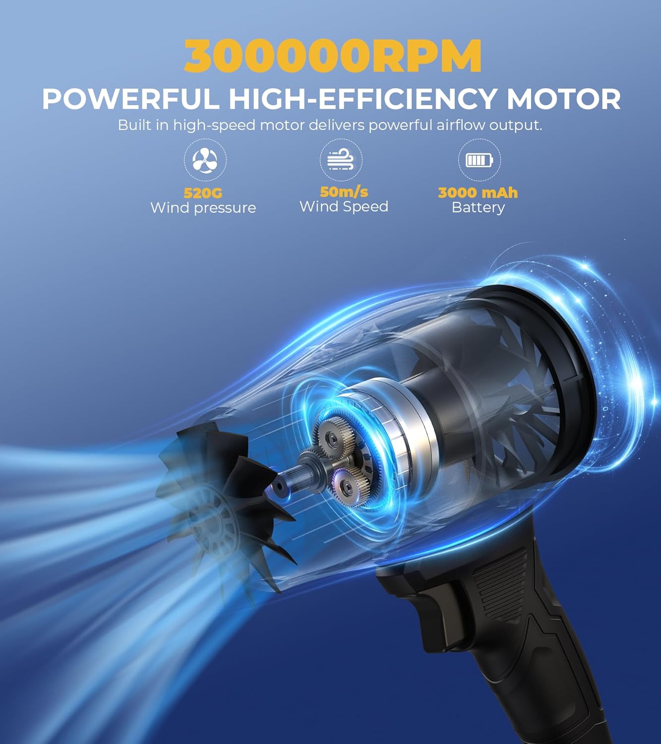 Soplador eléctrico inalámbrico con batería y cargador | soplador de aire turbo | 300000 rpm