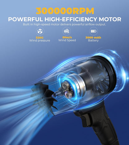 Soplador eléctrico inalámbrico con batería y cargador | soplador de aire turbo | 300000 rpm