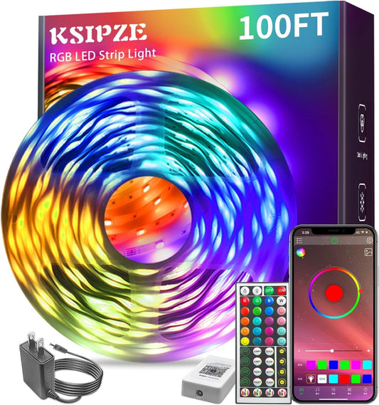 Tira LED 100FT RGB con Control por App y Control Remoto, Luces LED con Sincronización Musical, Temporizador y Adhesivo Fácil de Instalar – Decoración para Habitación, Sala y Fiestas