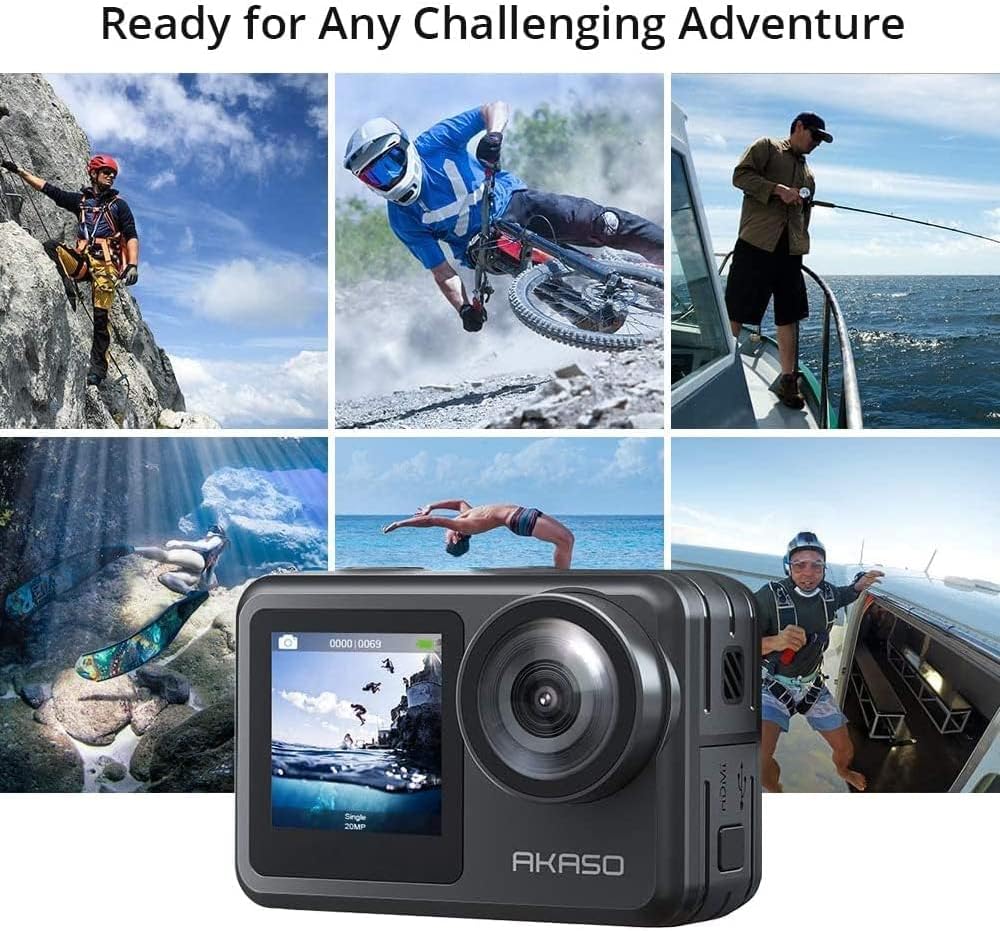 AKASO Brave 7 LE – Cámara de acción 4K con pantalla dual, estabilización EIS 2.0, control remoto, resistente al agua hasta 40 m, ideal para deportes, vlogs y aventuras