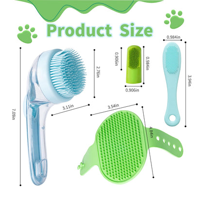 Set de Baño para Mascotas 6 Piezas | Cepillo con Dispensador de Shampoo, Cepillo de Barbilla para Gatos, Cepillo de Dientes y Guante de Masaje Ajustable