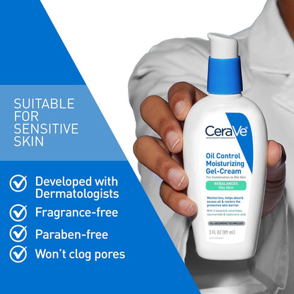 CeraVe Oil Control Gel-Crema Hidratante | Piel Grasa/Mixta – Niacinamida, Ácido Hialurónico, 3 Ceramidas | Mate, Sin Fragancia