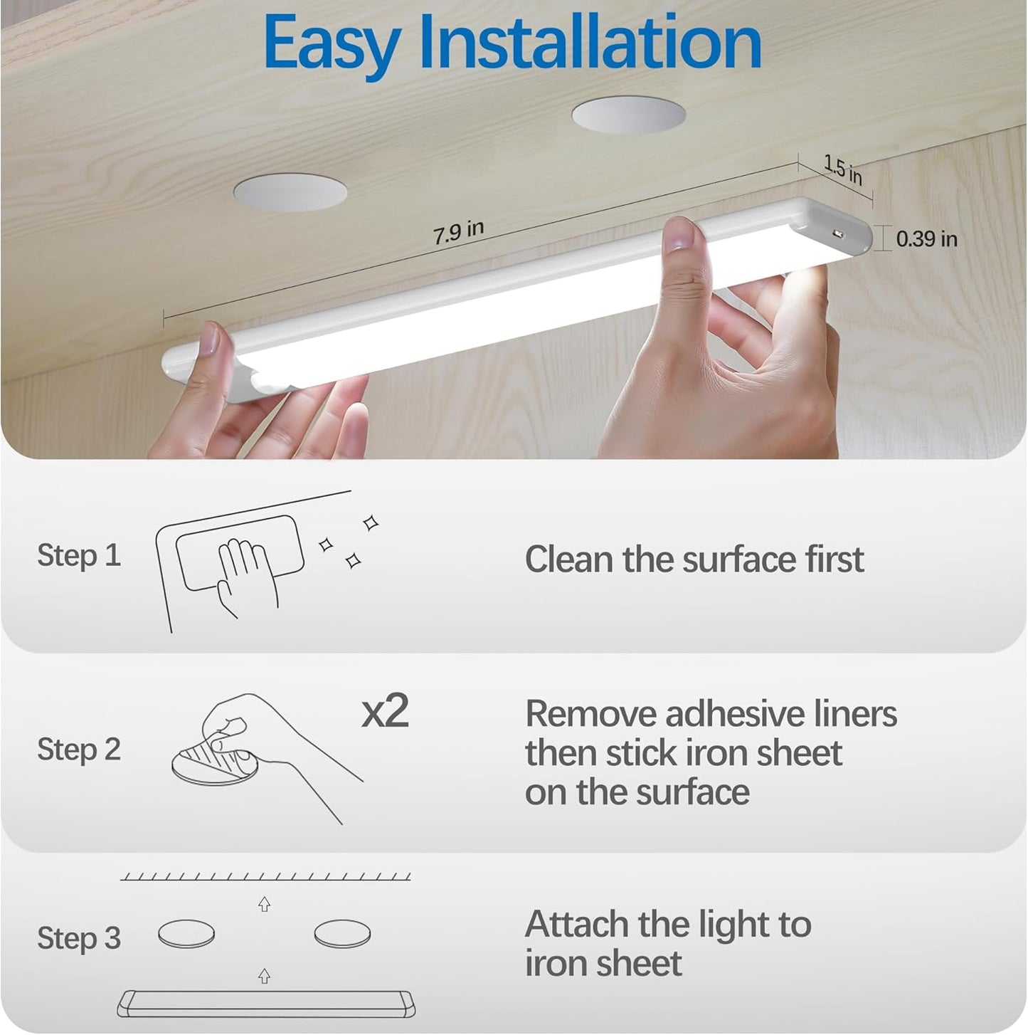 Luces LED Bajo Mueble con Sensor de Movimiento Recargables, Pack x2 Magnéticas Stick-On, 22 LEDs, USB-C, Luz Blanca Fría