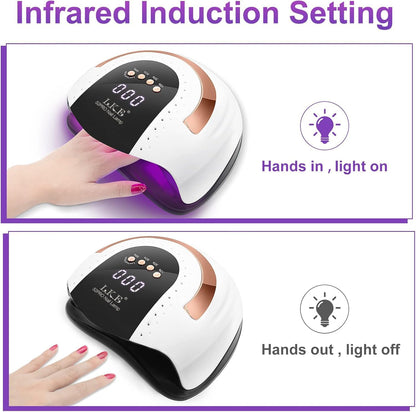 Lámpara de uñas LED UV de 268 W | 4 temporizadores | Luz profesional de uñas | 57 cuentas de lámpara | Sensor automático (blanco)