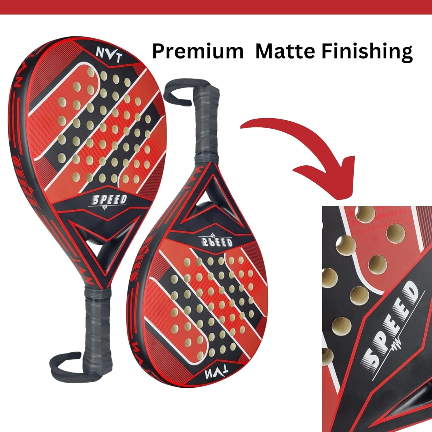 Paleta de pádel | Fibra de carbono | diseño ligero con agarre cómodo | Cabeza híbrida de fibra de vidrio y fibra de carbono