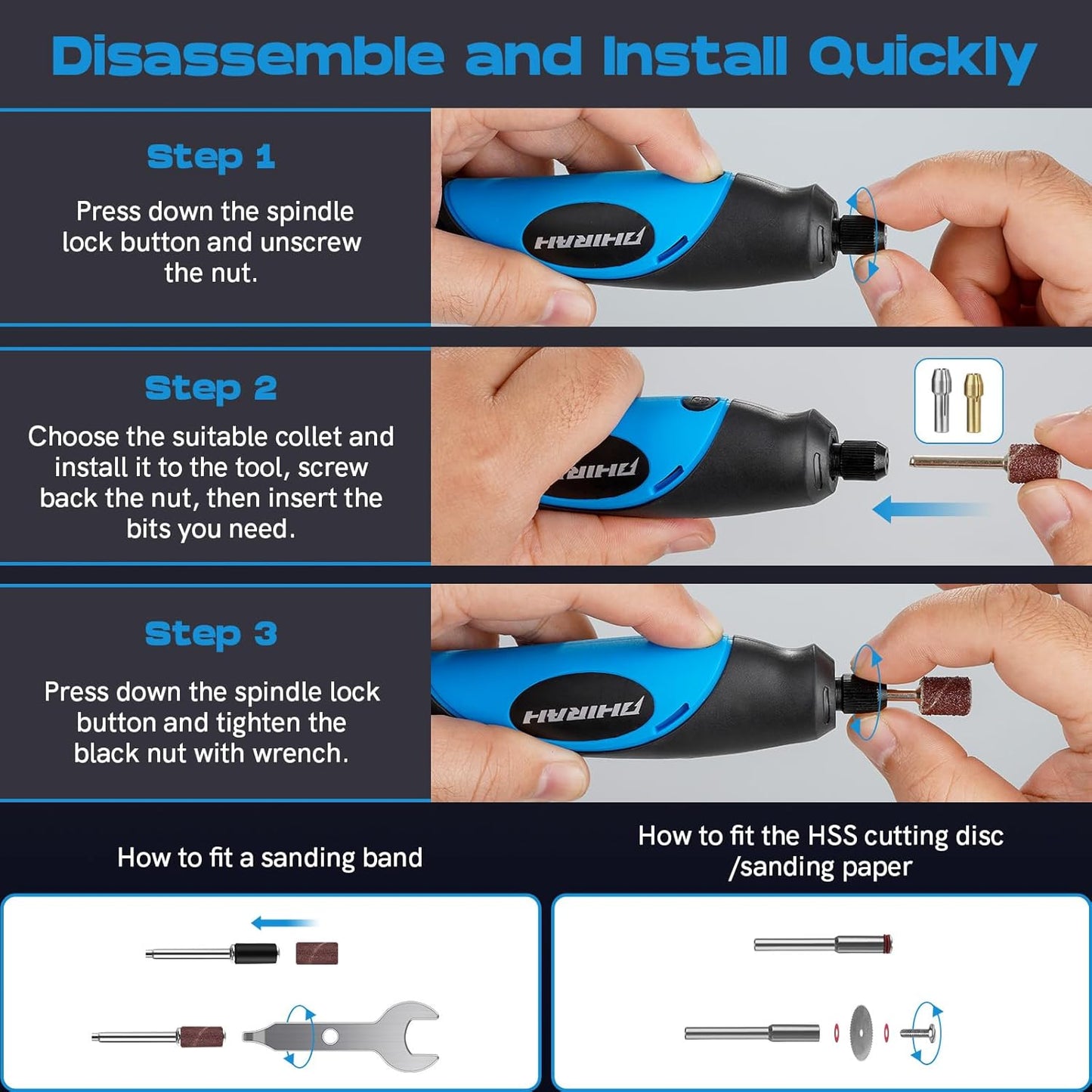 Herramienta Rotativa Eléctrica 18V PHIRAH – Mini Rotary Tool Kit con 5 Velocidades, 70 Accesorios, Multiuso para Lijar, Pulir, Tallar, Cortar y Perforar – Kit de Manualidades DIY