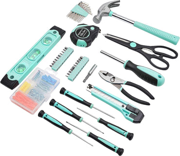 Kit de Herramientas para el Hogar con Maletín – 142 Piezas – Color Turquesa – Ideal para Reparaciones y DIY