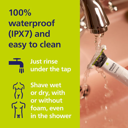Philips Norelco OneBlade Intimate QP1924/70 | Recorta y afeita vello púbico y axilas | Protección extra de la piel | Impermeable IPX7 | 30 min de uso*