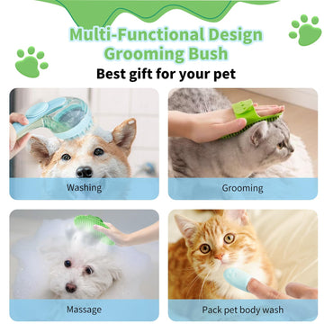 Set de Baño para Mascotas 6 Piezas | Cepillo con Dispensador de Shampoo, Cepillo de Barbilla para Gatos, Cepillo de Dientes y Guante de Masaje Ajustable
