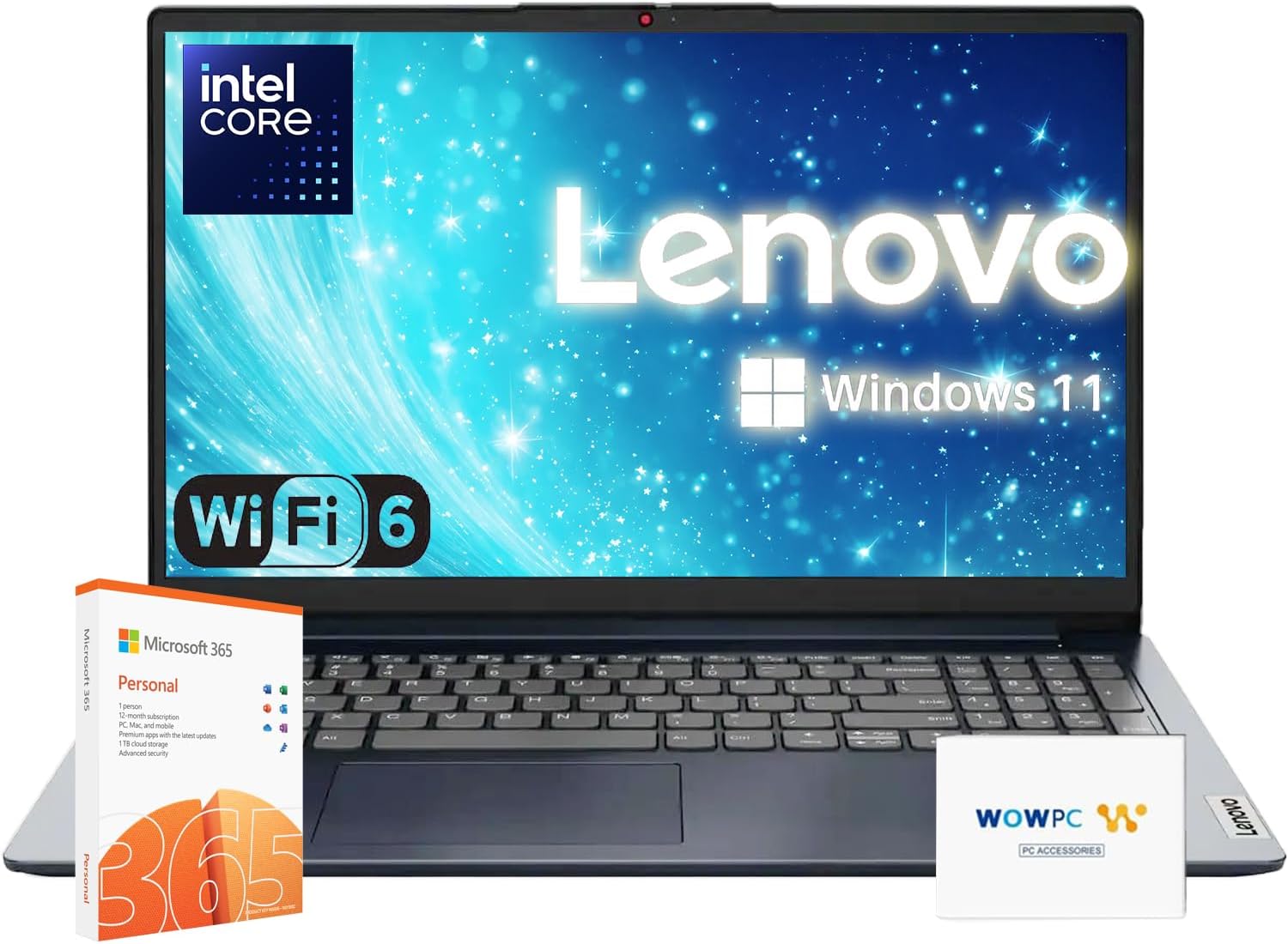 Premium Series Ideapad Laptop | Latest Model | 12GB RAM | 256GB SSD | 1 Year Office 365 W/ 1TB Cloud Storage | Intel Core | 15.6" | Numeric Keypad | Wifi 6 | Win 11 | W/Wowpc Recovery USB