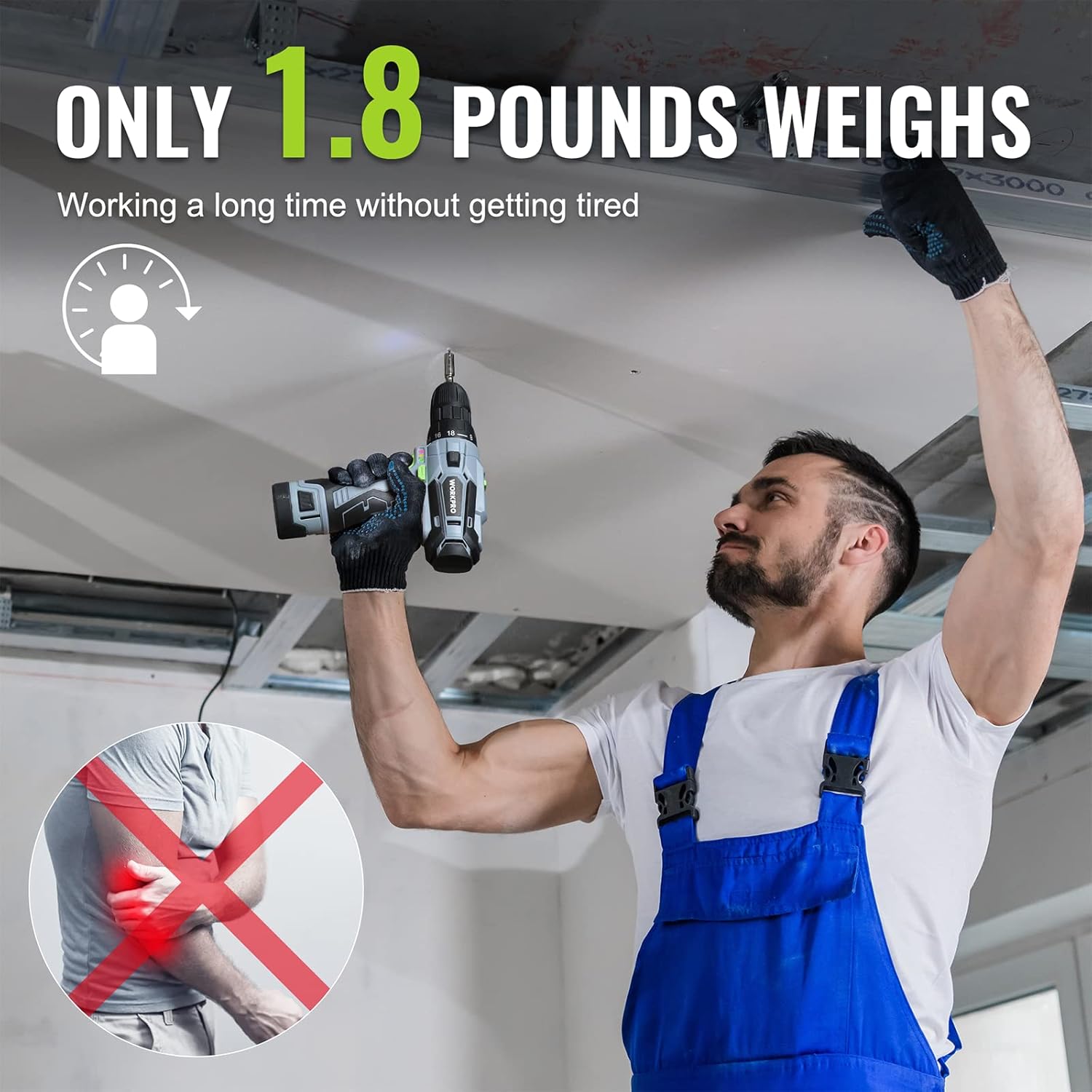 Taladro Atornillador Inalámbrico WORKPRO 12V, 2 Velocidades, 18+1 Embrague, Mandril 3/8" Sin Llave, Kit con Batería, Cargador, Brocas y Bolsa de Transporte