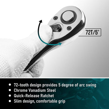 Set de Llaves de Trinquete PHIRAH 3 Piezas 1/2" – 3/8" – 1/4" | 72 Dientes, Quick Release, Reversible, Mango Ergonómico – Ideal Hogar, Taller y Reparación Automotriz
