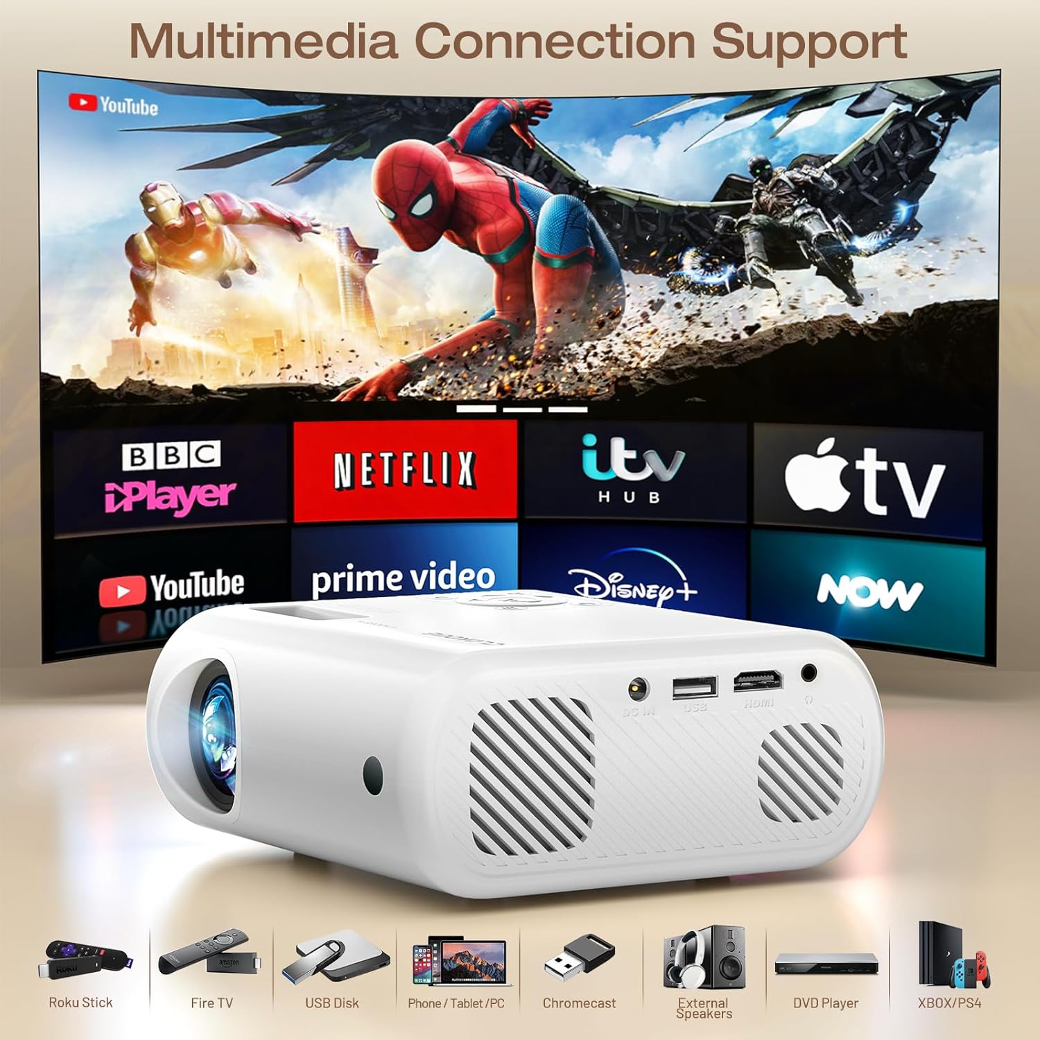 Mini Proyector CLOKOWE 2024 | 9000 Lux, Full HD 1080P, Portátil y Compatible con Múltiples Dispositivos