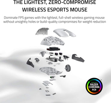Razer Viper Ultimate – Mouse Gamer Inalámbrico Ultraliviano con Base de Carga RGB, Mercury White