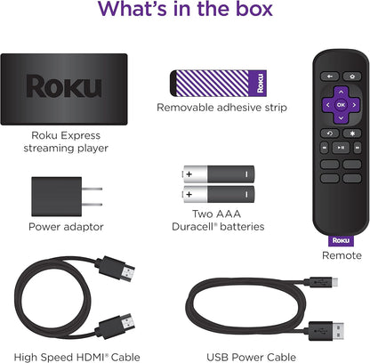 Roku Express | Reproductor de Streaming HD con Control Remoto Simple, HDMI Incluido, TV en Vivo & Gratuita, Compatible con Alexa, Google & Siri