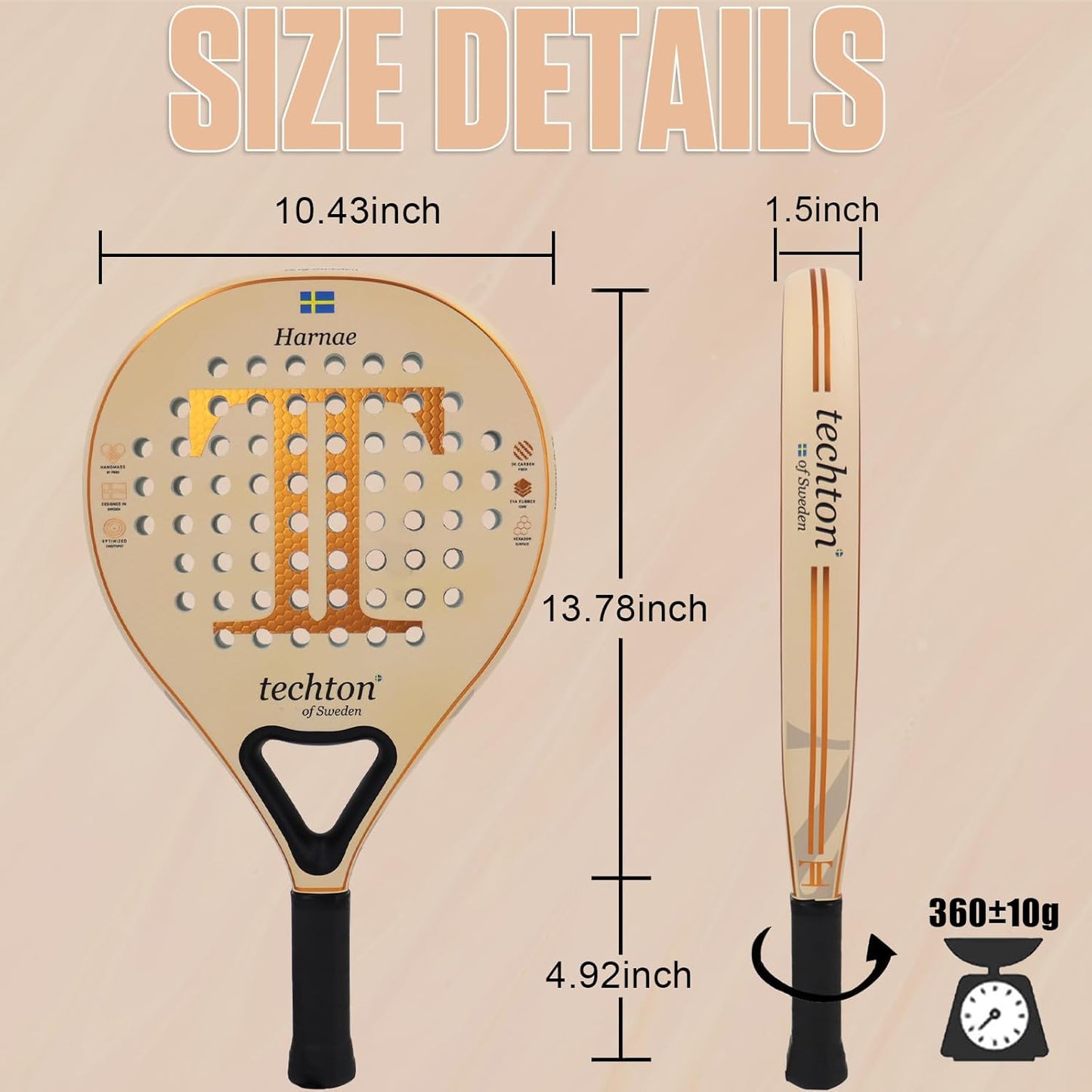 Paleta de Padel Rosa y dorado | Fibra de carbono | EVA Memory Foam Core | Incluye bolso transportador