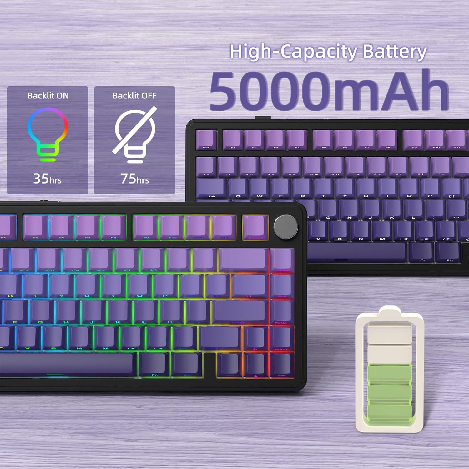 Teclado mecánico inalámbrico para juegos con perilla intercambiable | Color: Violeta
