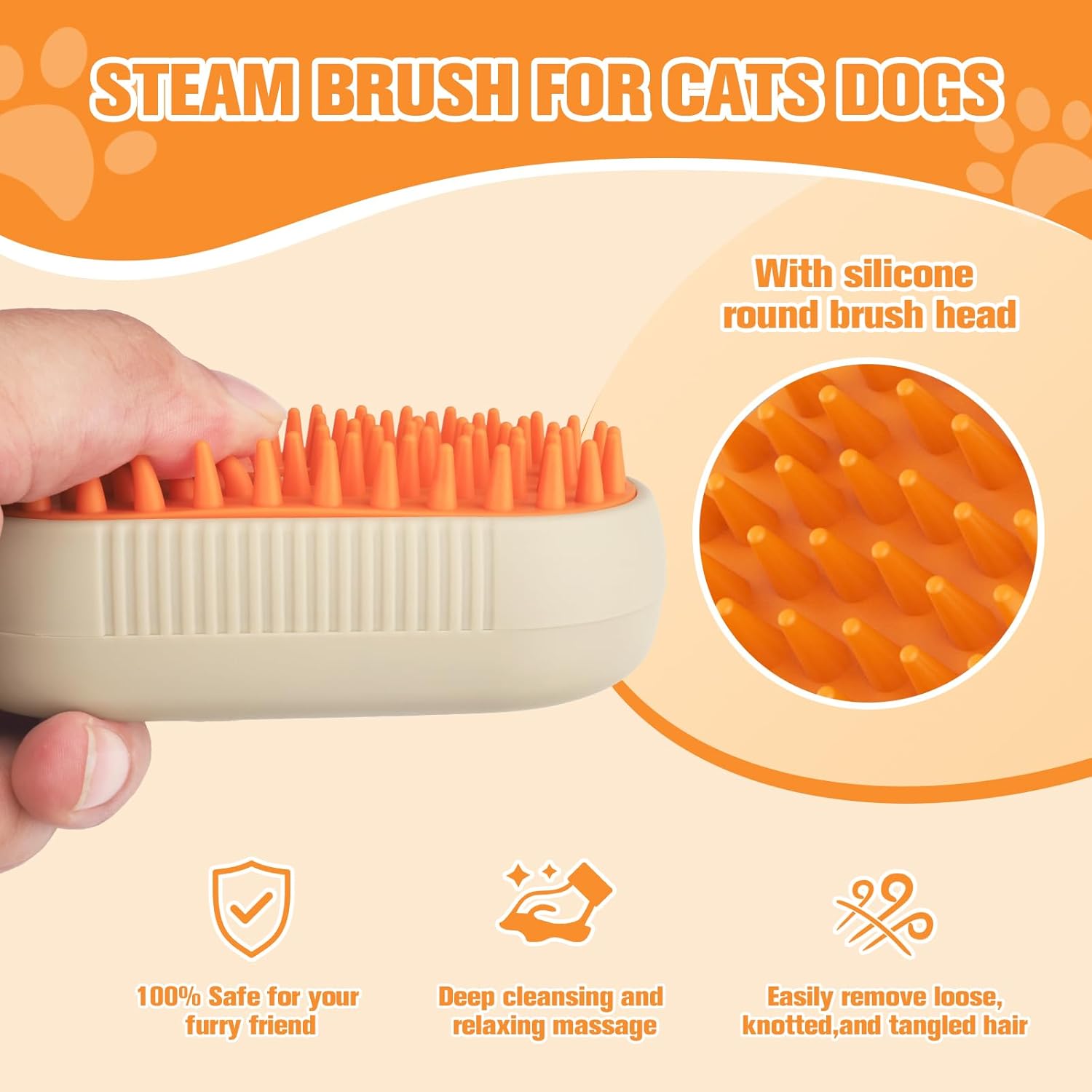 Cepillo a Vapor 3 en 1 para Perros y Gatos | Masaje, Limpieza y Eliminación de Pelo Suelto | Recargable con Silicona Suave