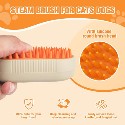 Cepillo a Vapor 3 en 1 para Perros y Gatos | Masaje, Limpieza y Eliminación de Pelo Suelto | Recargable con Silicona Suave