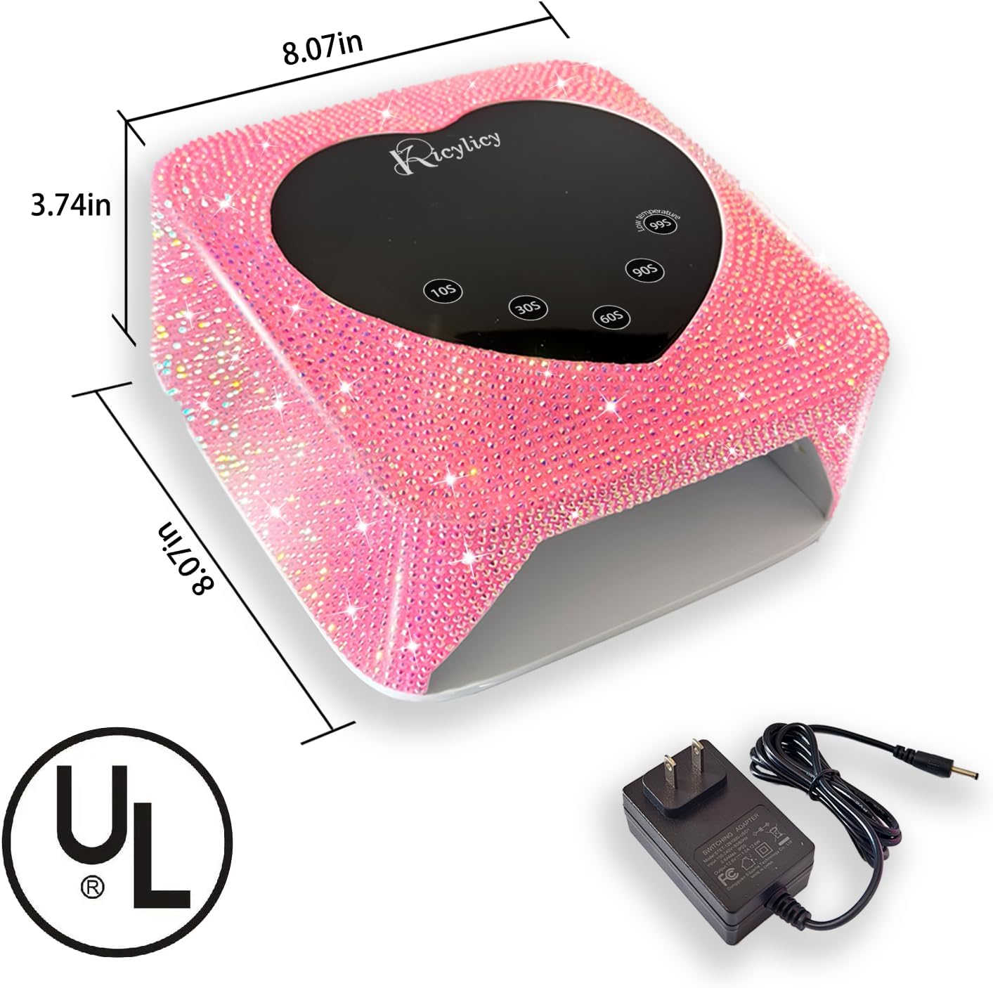 Lámpara de uñas LED UV inalámbrica recargable | 72 W | 5 ajustes de temporizador | Profesional de secado rápido con pantalla | Diamantes rosa