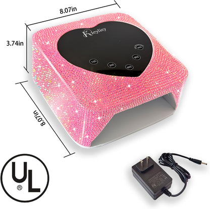 Lámpara de uñas LED UV inalámbrica recargable | 72 W | 5 ajustes de temporizador | Profesional de secado rápido con pantalla | Diamantes rosa