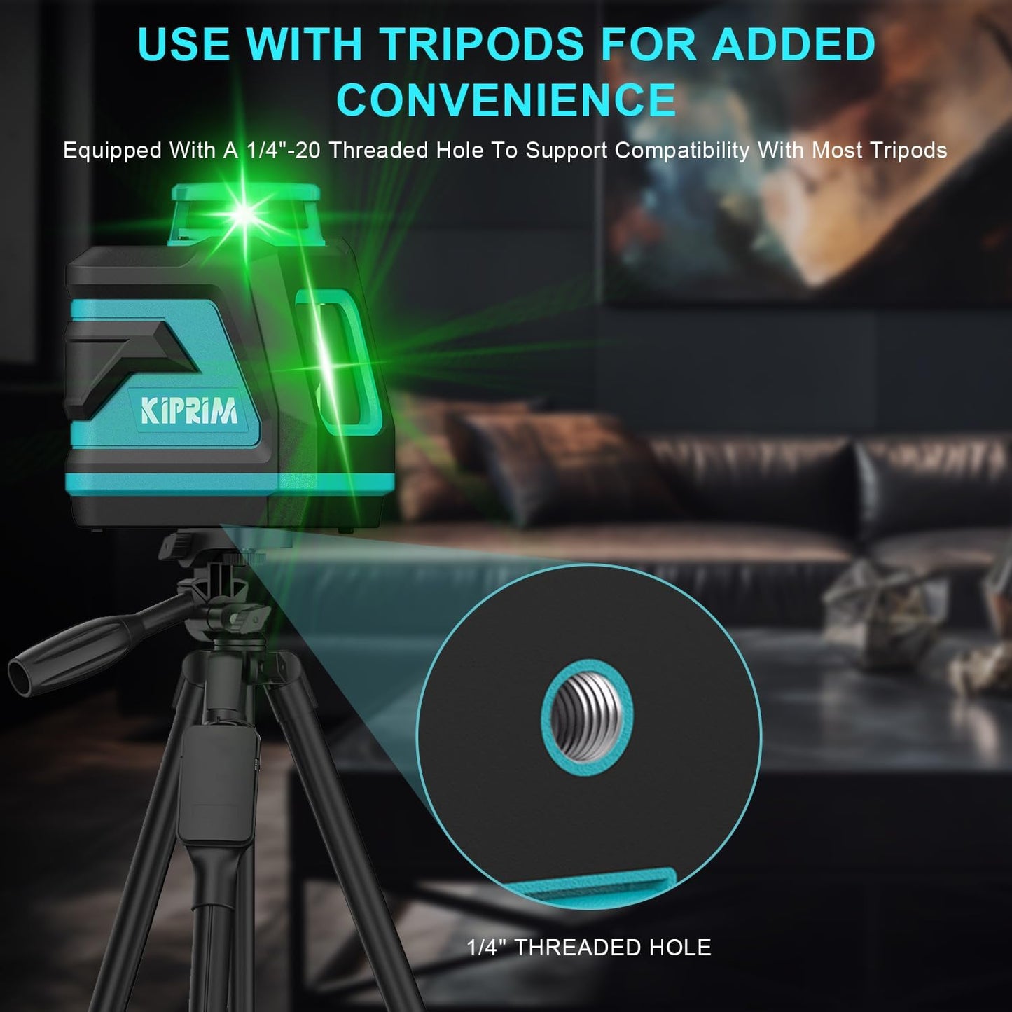 Nivel Láser Verde Kiprim LV8D, 5 Líneas Láser 360°, Autonivelante ±3°, Brillo Ajustable, Modos Manual/Self-Leveling/Pulso, Compatible con Trípode, Alcance 40m/50m