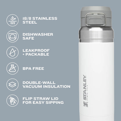 Quick Flip GO Water Bottle 24 Oz | Push Button Lid | Leakproof and Packable for Travel and Sports | Insulated Stainless Steel | Bpa-Free | Charcoal