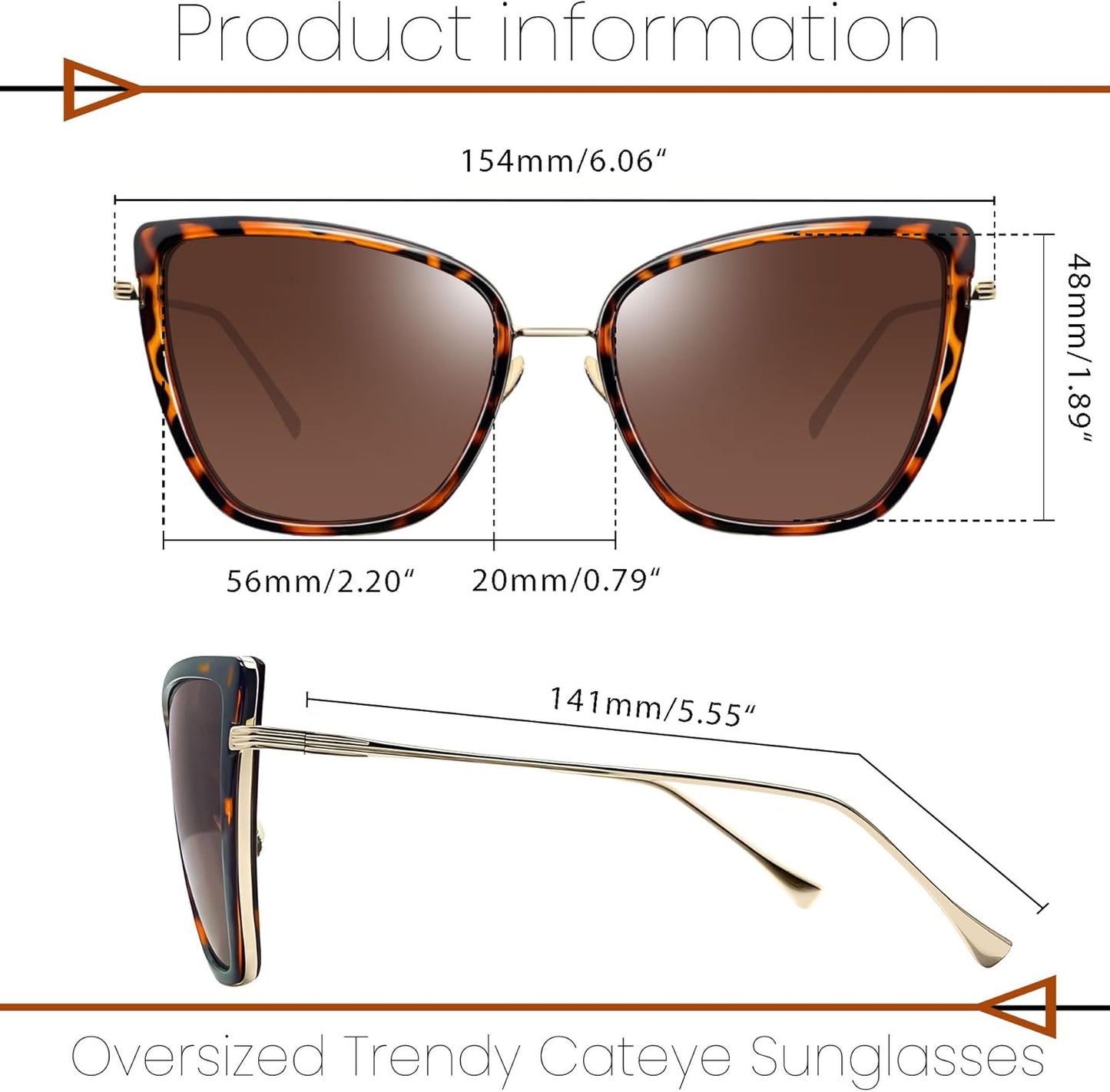 Joopin Anteojos de Sol Mujer Oversize Estilo Cat Eye | Polarizados UV400 | Lentes de Moda