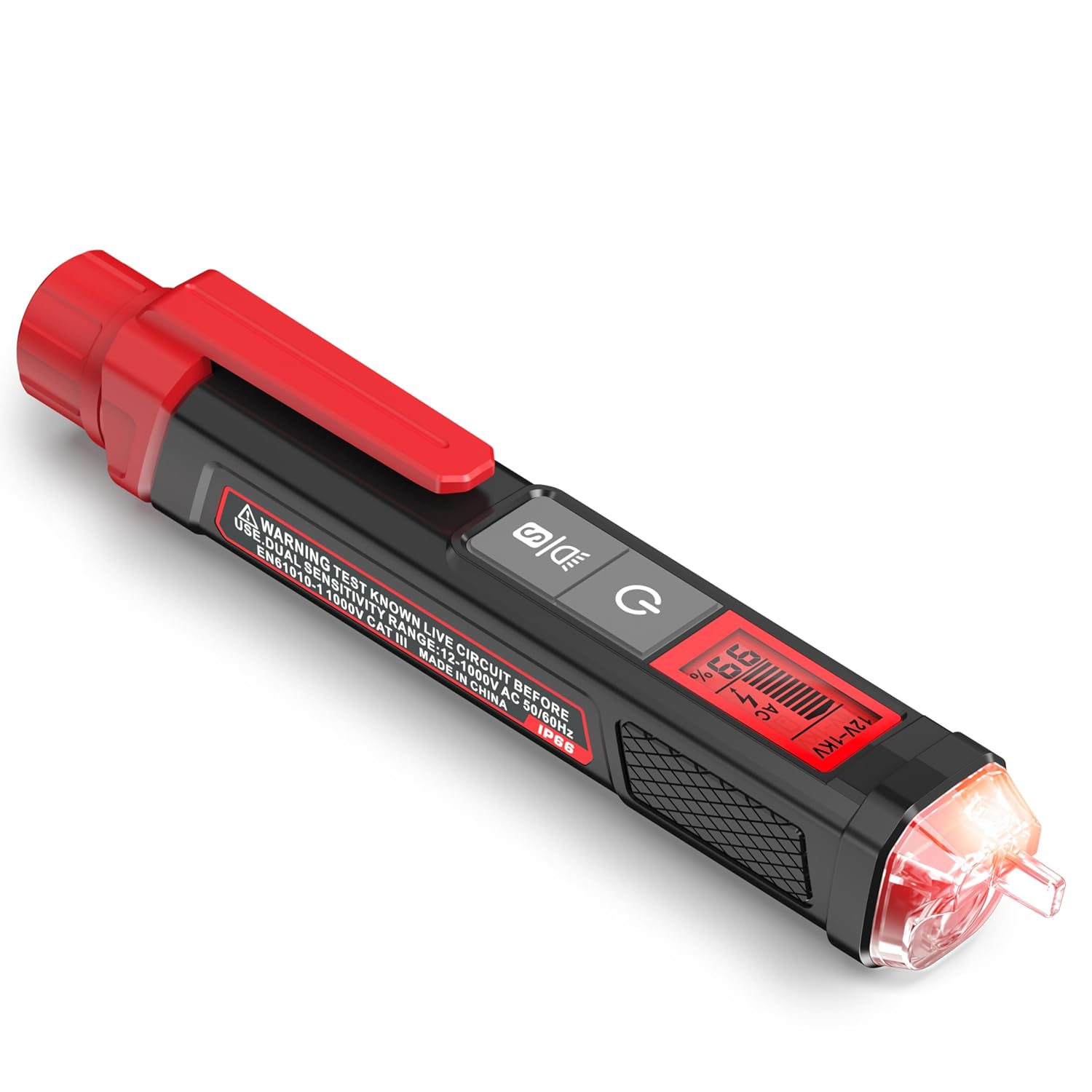 KAIWEETS Probador de Voltaje Sin Contacto con Pantalla LCD, Rango Dual 12V-1000V / 70V-1000V, Detector de Cable Vivo/Neutro, Indicador de Intensidad, Linterna y Buscador de Cortes – CAT III 1000V / CAT IV 600V