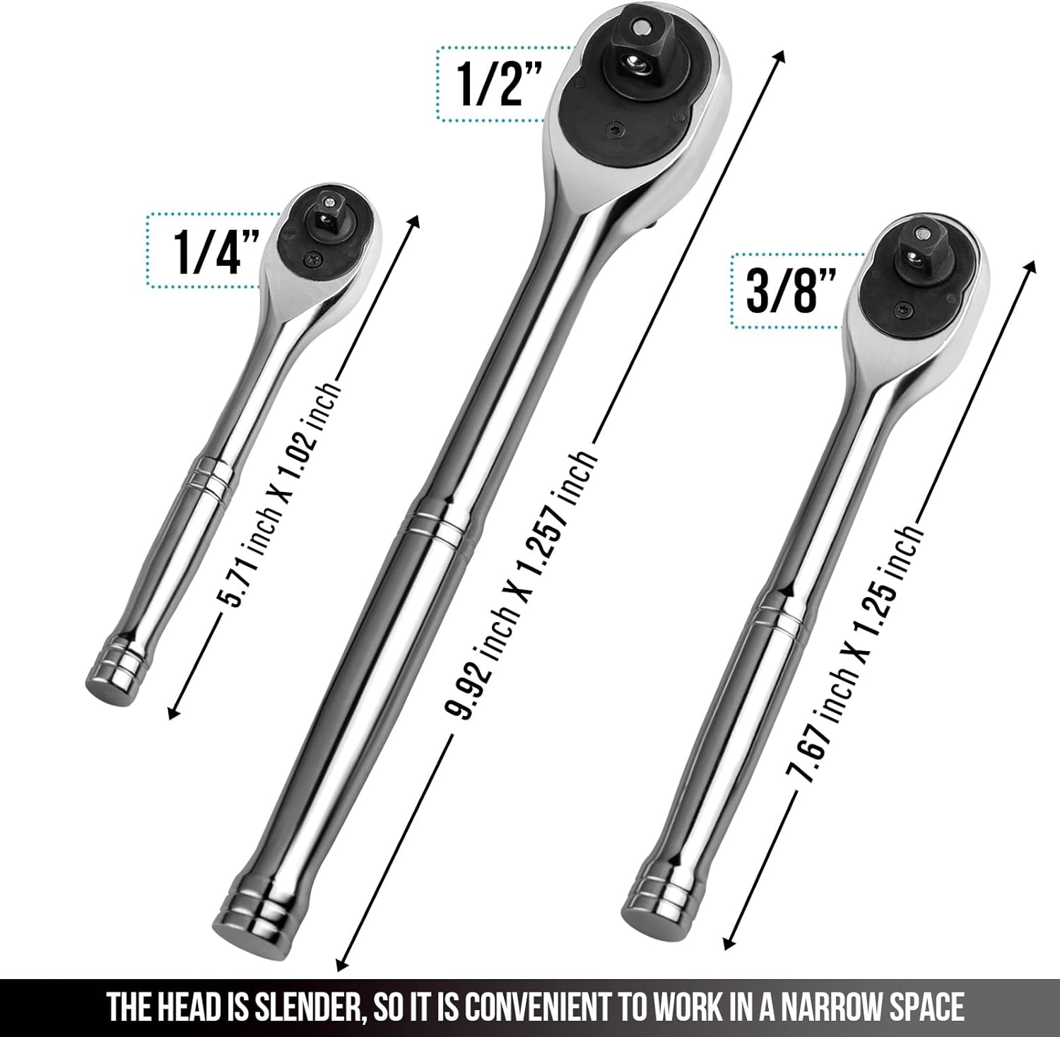 Set de Llaves de Trinquete PHIRAH 3 Piezas 1/2" – 3/8" – 1/4" | 72 Dientes, Quick Release, Reversible, Mango Ergonómico – Ideal Hogar, Taller y Reparación Automotriz