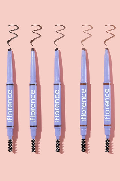 Florence by Mills Tint N Tame Eyebrow Pencil Dark Brown | Lápiz de Cejas con Punta Angular y Cepillo Spoolie – Vegano & Cruelty Free – 0.25 g