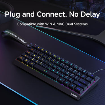 Teclado con cable al 60% | Retroiluminado RGB | Con teclas PBT | Diseño compacto | Con cable con cordón para Mac/Win | Color: Negro