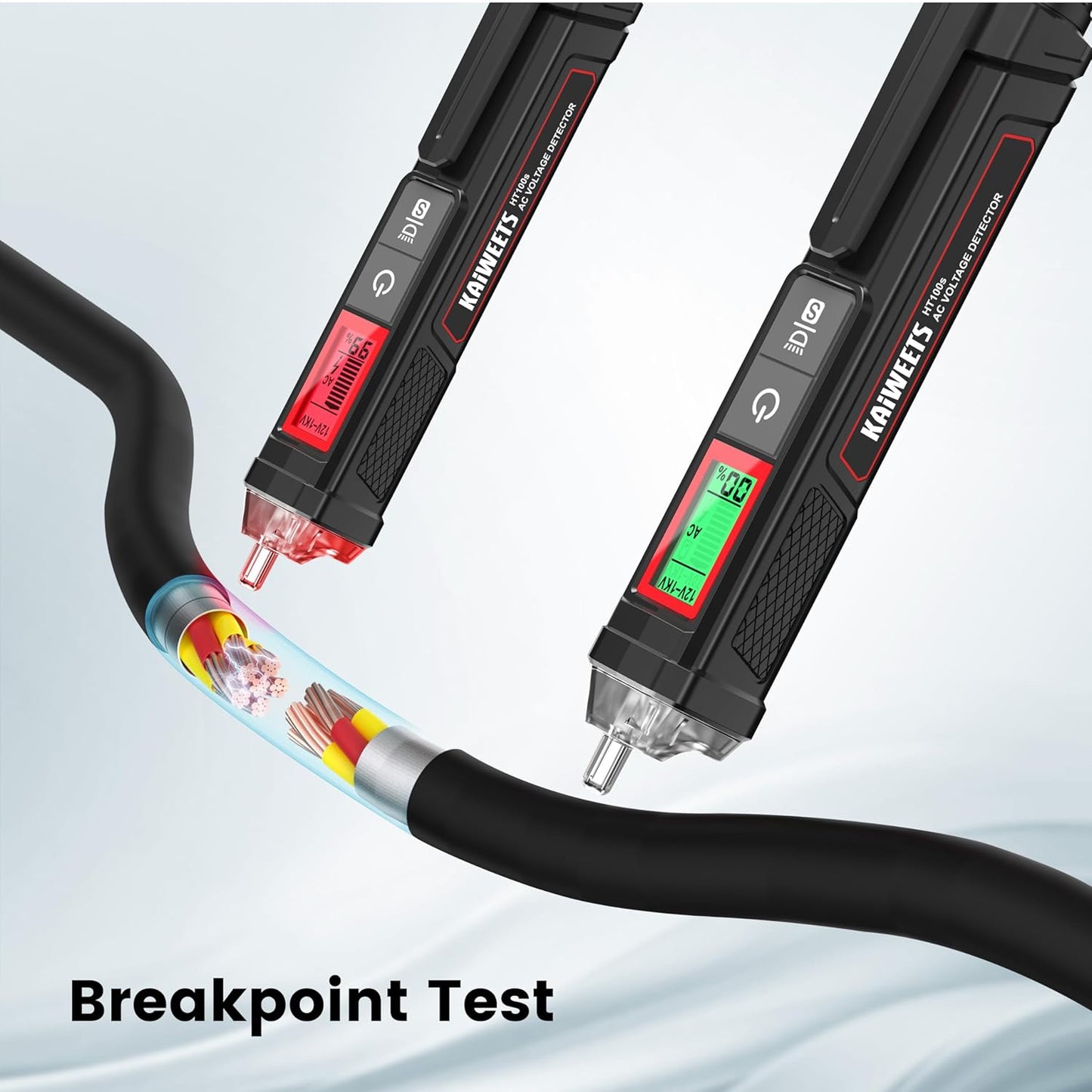 KAIWEETS Probador de Voltaje Sin Contacto con Pantalla LCD, Rango Dual 12V-1000V / 70V-1000V, Detector de Cable Vivo/Neutro, Indicador de Intensidad, Linterna y Buscador de Cortes – CAT III 1000V / CAT IV 600V