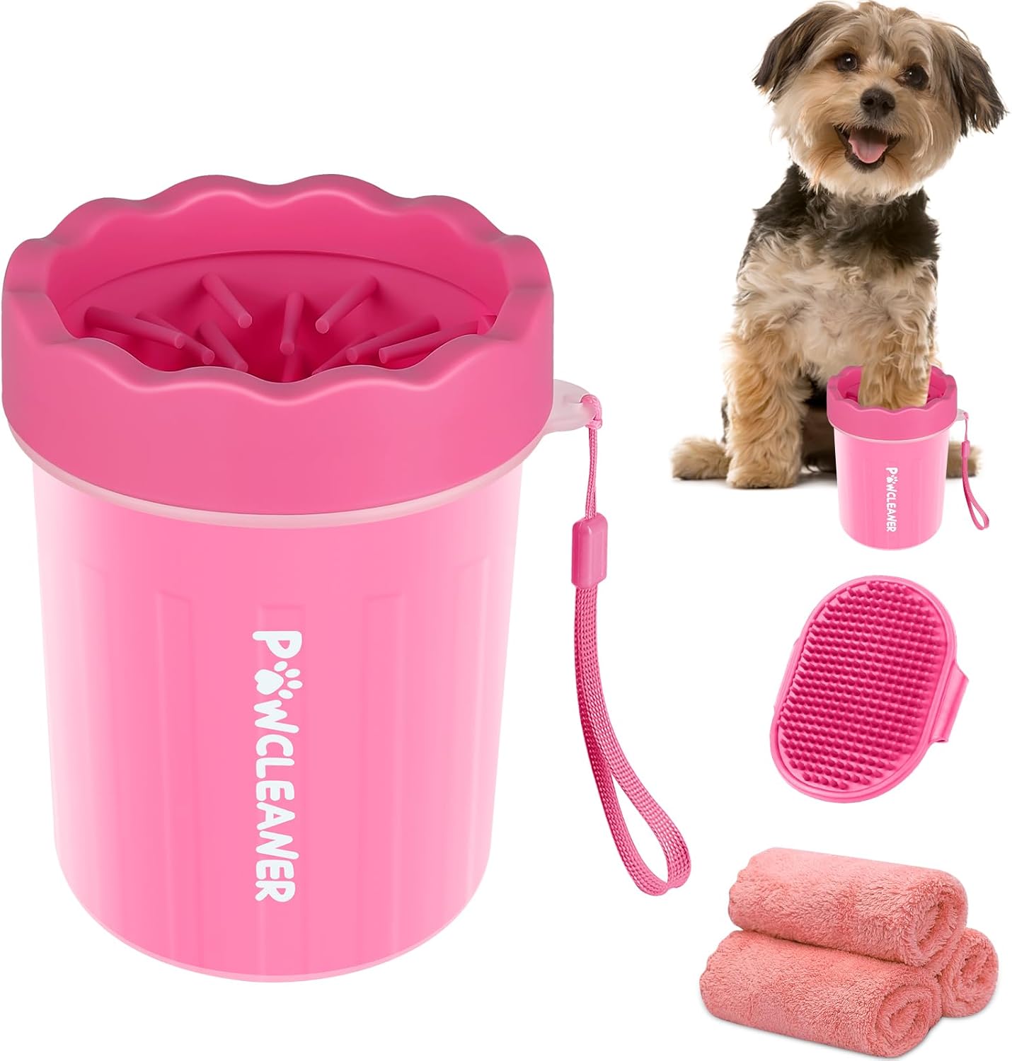 Limpiador de Patas para Perros y Gatos | Vaso con Cepillo de Silicona Suave + 3 Toallas Absorbentes | Disponible en Talles S, M y L
