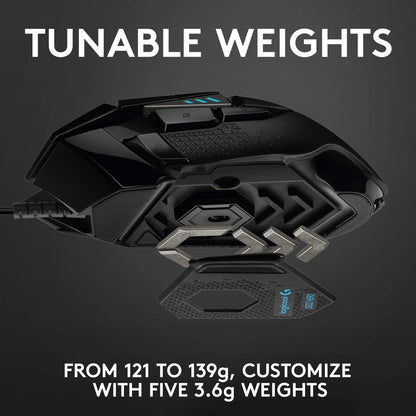 Logitech G502 HERO – Mouse Gamer con Cable de Alto Rendimiento, Sensor HERO 25K, 25.600 DPI, RGB, Pesos Ajustables y 11 Botones Programables