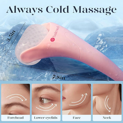 Set IcyMe Ice Roller y Gua Sha Facial, Rodillo de Hielo para Cara + Masajeador, Reduce Hinchazón, Migrañas y Arrugas, Regalo Self-Care Mujer – Rosa