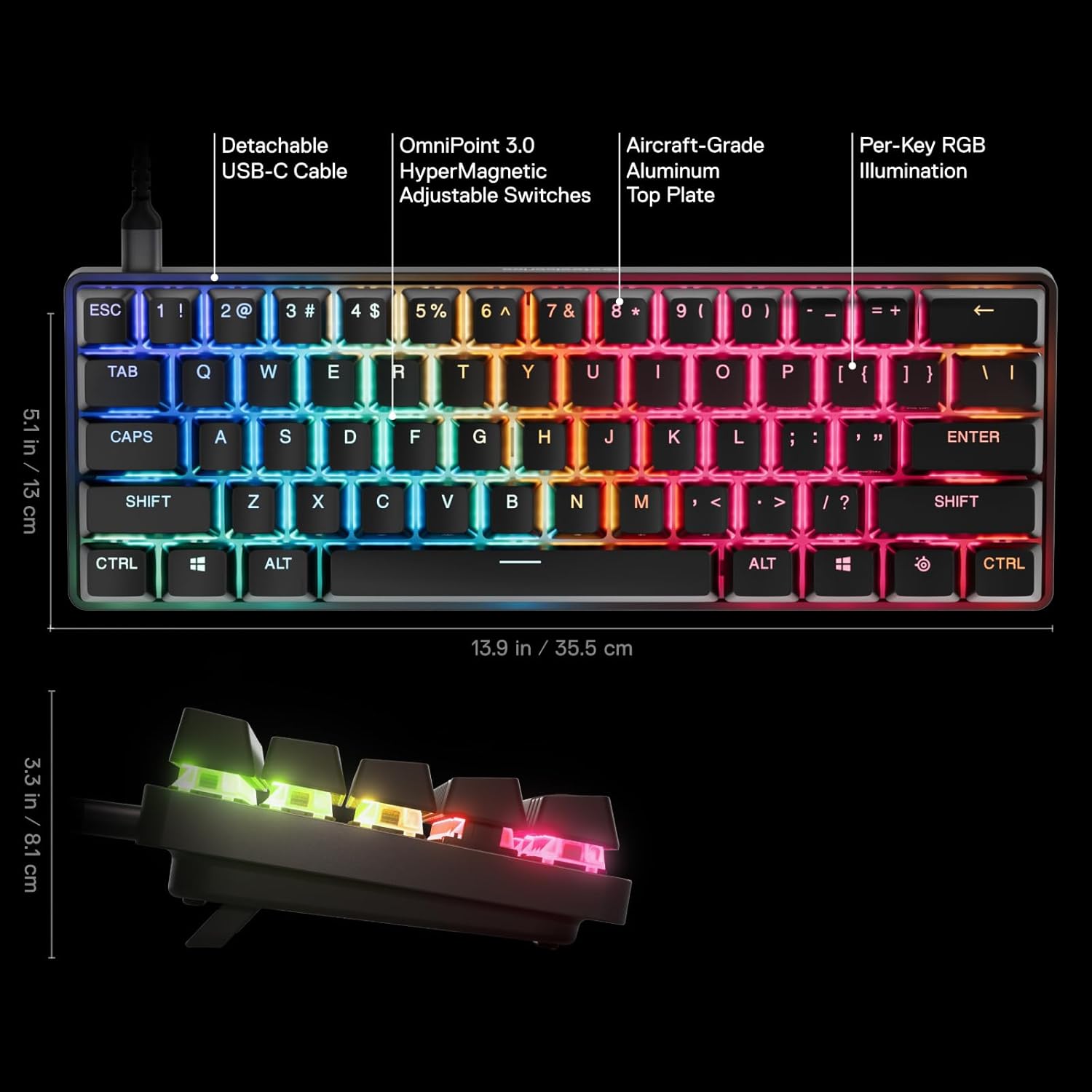 SteelSeries Apex Pro Mini Gen 3 – Teclado Gaming 60% con Switches OmniPoint 3.0 HyperMagnetic, Rapid Trigger, RGB, Keycaps PBT, USB-C
