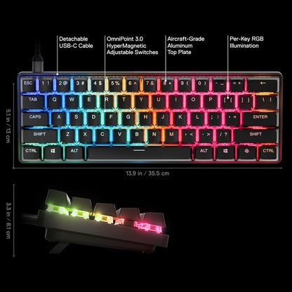 SteelSeries Apex Pro Mini Gen 3 – Teclado Gaming 60% con Switches OmniPoint 3.0 HyperMagnetic, Rapid Trigger, RGB, Keycaps PBT, USB-C