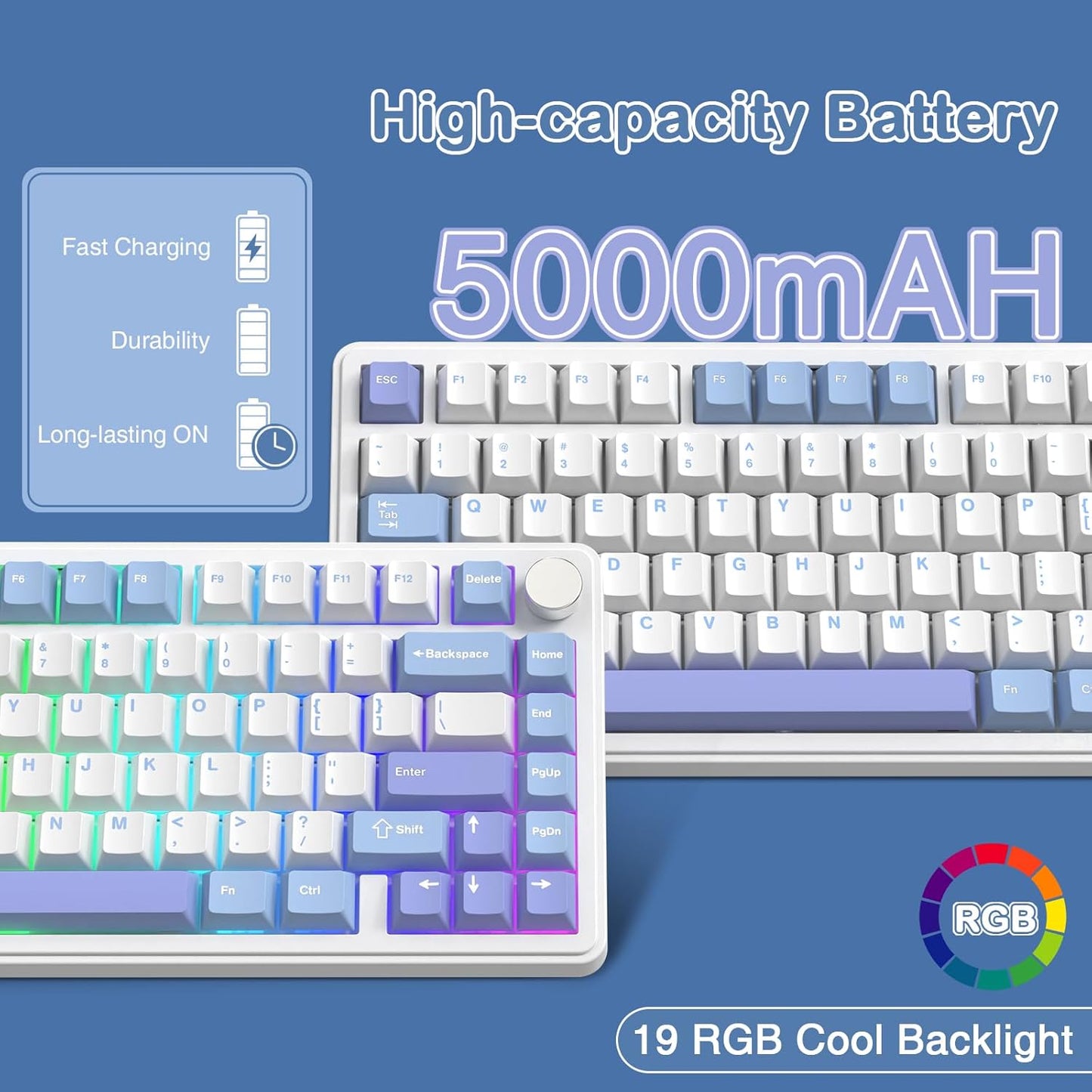 Teclado mecánico inalámbrico para juegos con perilla intercambiable | ATTACK SHARK X85 | Color: Blanco